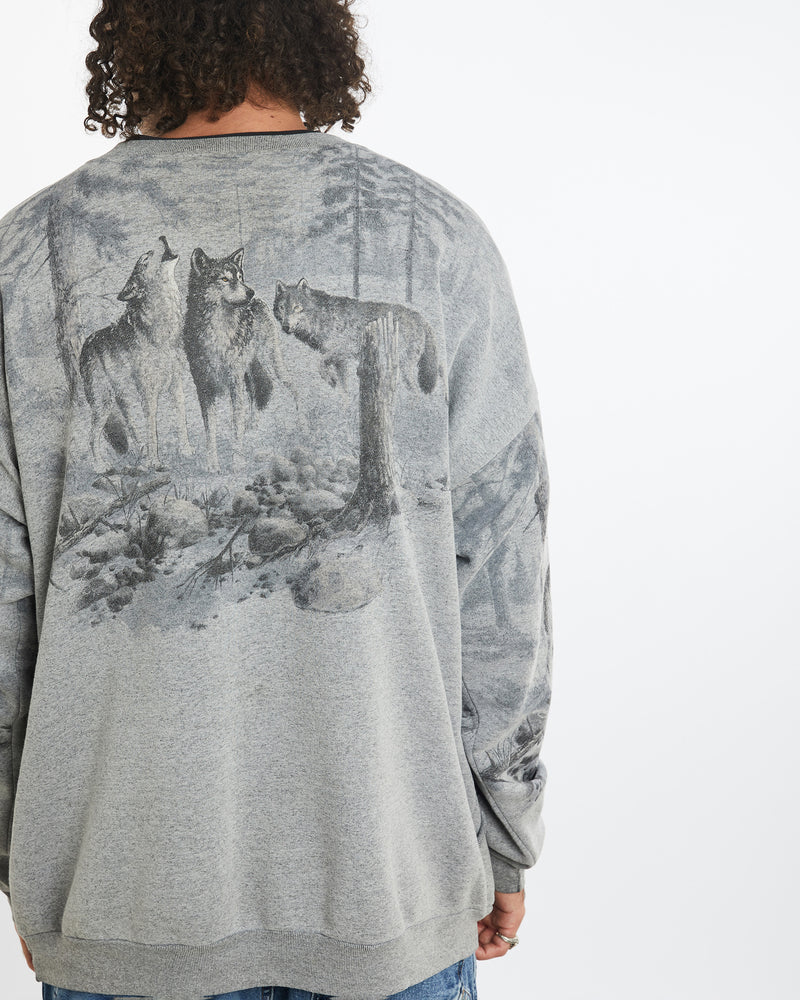 Vintage 90s Wolf Wildlife Sweatshirt <br>XXL , The Real Deal , newtown, sydney, australia, thrift store, opshop, preloved, secondhand, sustainable, retro, antique, 70s, 80s, 90s, 2000s, 00s, fashion, clothing, streetwear, trendy, garment, style, boutique, store, shop, archive, sale, cheap, best, top