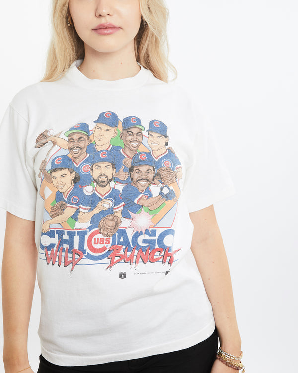 Vintage 1989 MLB Chicago Cubs Caricature Tee <br>XS , The Real Deal , newtown, sydney, australia, thrift store, opshop, preloved, secondhand, sustainable, retro, antique, 70s, 80s, 90s, 2000s, 00s, fashion, clothing, streetwear, trendy, garment, style, boutique, store, shop, archive, sale, cheap, best, top