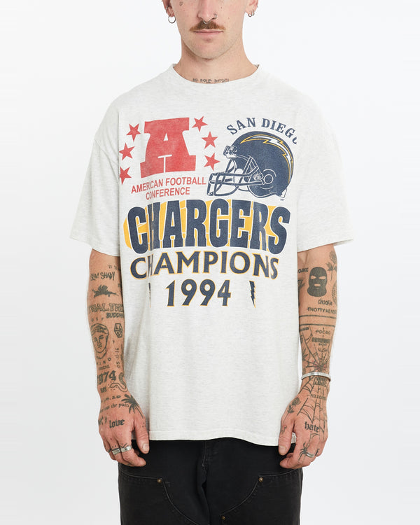 Vintage 1994 NFL San Diego Chargers Tee <br>L , The Real Deal , newtown, sydney, australia, thrift store, opshop, preloved, secondhand, sustainable, retro, antique, 70s, 80s, 90s, 2000s, 00s, fashion, clothing, streetwear, trendy, garment, style, boutique, store, shop, archive, sale, cheap, best, top