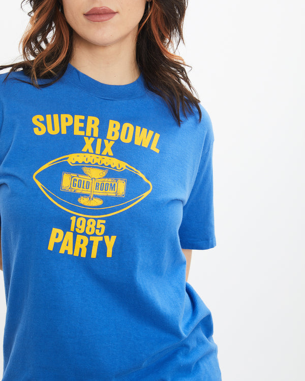 Vintage 1985 NFL Super Bowl Gold Room Party Tee <br>M , The Real Deal , newtown, sydney, australia, thrift store, opshop, preloved, secondhand, sustainable, retro, antique, 70s, 80s, 90s, 2000s, 00s, fashion, clothing, streetwear, trendy, garment, style, boutique, store, shop, archive, sale, cheap, best, top