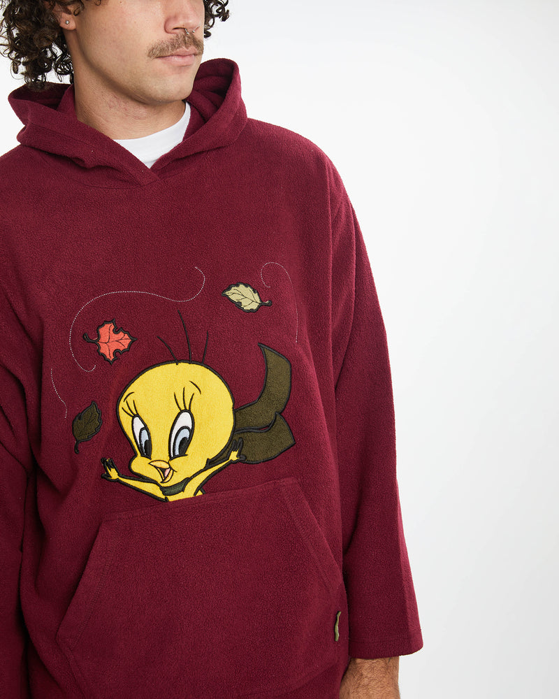 Vintage Looney Tunes Tweety Bird Hooded Fleece Sweatshirt <br>L