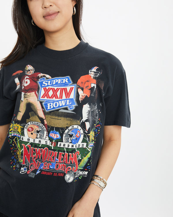 Vintage 1990 49ers vs Broncos NFL Super Bowl Tee <br>S , The Real Deal , newtown, sydney, australia, thrift store, opshop, preloved, secondhand, sustainable, retro, antique, 70s, 80s, 90s, 2000s, 00s, fashion, clothing, streetwear, trendy, garment, style, boutique, store, shop, archive, sale, cheap, best, top