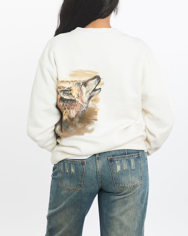 Vintage 90s Wolf Wildlife Sweatshirt <br>S , The Real Deal , newtown, sydney, australia, thrift store, opshop, preloved, secondhand, sustainable, retro, antique, 70s, 80s, 90s, 2000s, 00s, fashion, clothing, streetwear, trendy, garment, style, boutique, store, shop, archive, sale, cheap, best, top