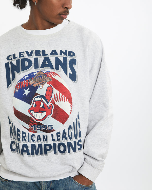 Vintage 1995 MLB Cleveland Indians Sweatshirt <br>L , The Real Deal , newtown, sydney, australia, thrift store, opshop, preloved, secondhand, sustainable, retro, antique, 70s, 80s, 90s, 2000s, 00s, fashion, clothing, streetwear, trendy, garment, style, boutique, store, shop, archive, sale, cheap, best, top