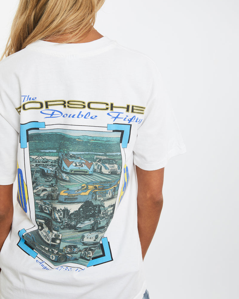 Vintage 1998 Porsche 'Double 50' Racing Tee <br>XS , The Real Deal , newtown, sydney, australia, thrift store, opshop, preloved, secondhand, sustainable, retro, antique, 70s, 80s, 90s, 2000s, 00s, fashion, clothing, streetwear, trendy, garment, style, boutique, store, shop, archive, sale, cheap, best, top