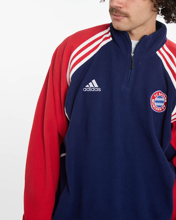 Vintage 90s Adidas FC Bayern München Quarter Zip Fleece Sweatshirt <br>XL , The Real Deal , newtown, sydney, australia, thrift store, opshop, preloved, secondhand, sustainable, retro, antique, 70s, 80s, 90s, 2000s, 00s, fashion, clothing, streetwear, trendy, garment, style, boutique, store, shop, archive, sale, cheap, best, top