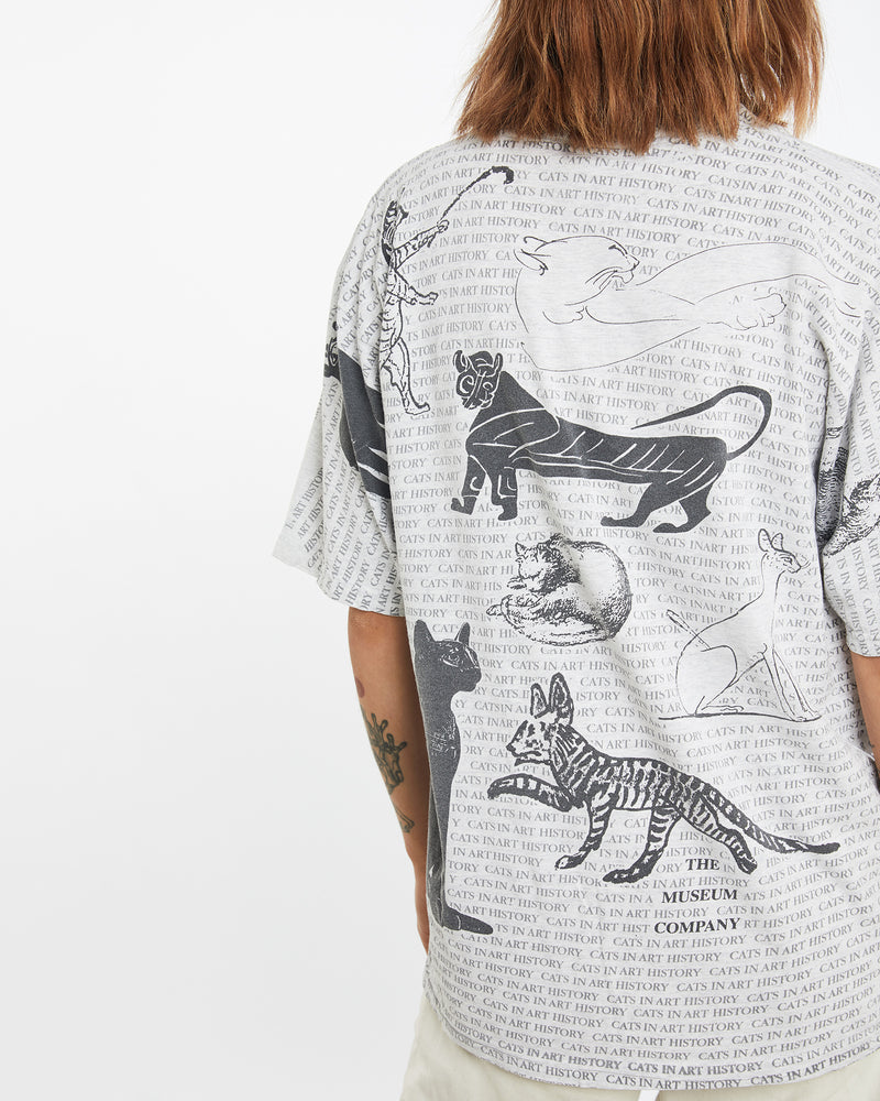 Vintage 90s Cats in Art History All Over Print Tee <br>M