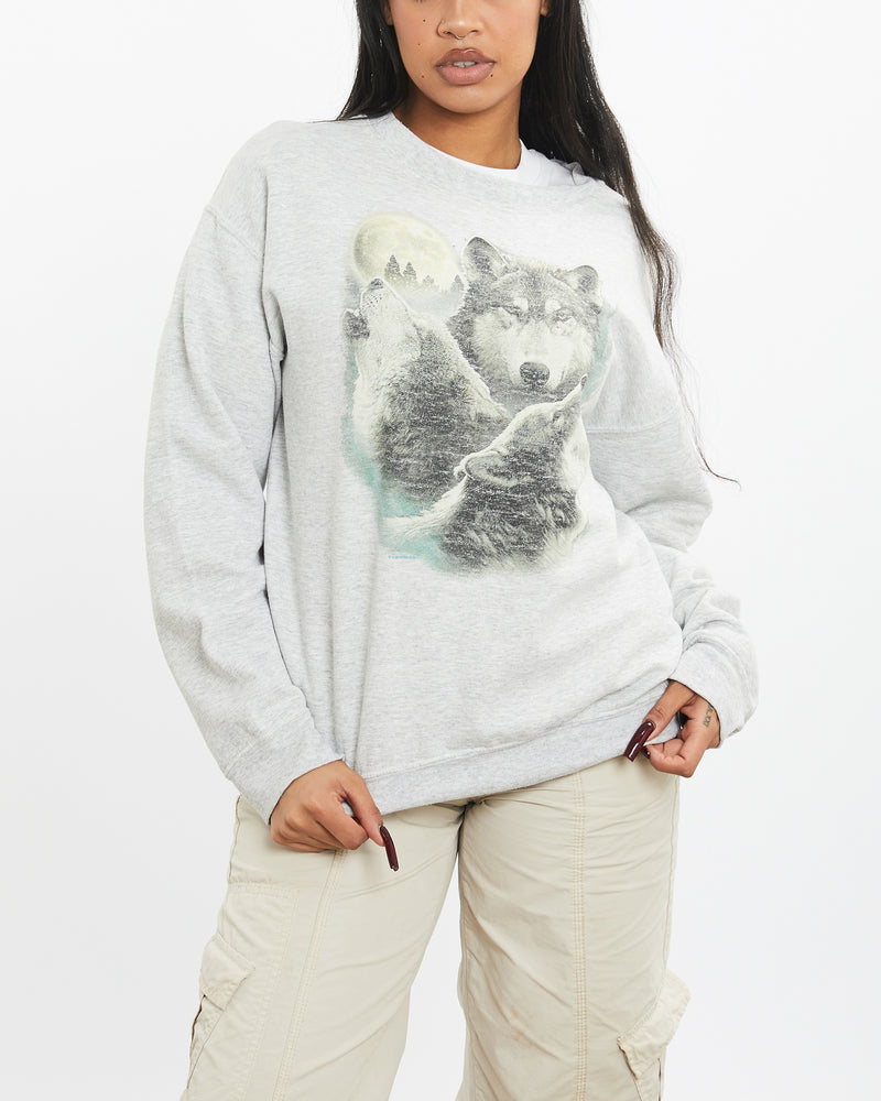 Vintage Wildlife Wolf Sweatshirt <br>S , The Real Deal , newtown, sydney, australia, thrift store, opshop, preloved, secondhand, sustainable, retro, antique, 70s, 80s, 90s, 2000s, 00s, fashion, clothing, streetwear, trendy, garment, style, boutique, store, shop, archive, sale, cheap, best, top