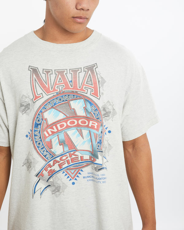 Vintage 1994 NAIA Indoor Track & Field Sport Tee <br>L , The Real Deal , newtown, sydney, australia, thrift store, opshop, preloved, secondhand, sustainable, retro, antique, 70s, 80s, 90s, 2000s, 00s, fashion, clothing, streetwear, trendy, garment, style, boutique, store, shop, archive, sale, cheap, best, top