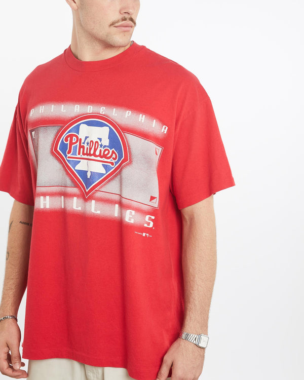 Vintage, 1995, MLB, Philadelphia, Phillies, Tee, The Real Deal, size extra large, colour Red, newtown, sydney, australia, thrift store, opshop, preloved, secondhand, sustainable, retro, antique, 70s, 80s, 90s, 2000s, 00s, fashion, clothing, streetwear, trendy, garment, style, boutique, store, shop, archive, sale, cheap, best, top, T-Shirts