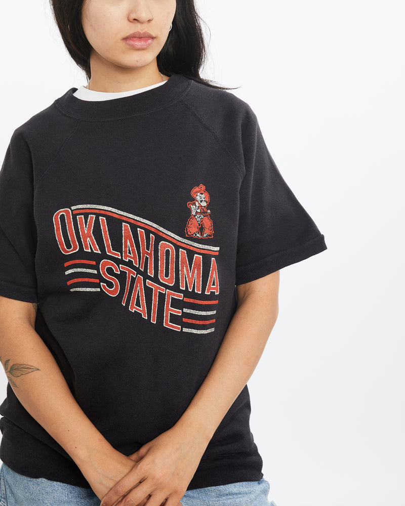 Vintage 80s NCAA Oklahoma State Cowboys Short Sleeve Sweatshirt <br>XS , The Real Deal , newtown, sydney, australia, thrift store, opshop, preloved, secondhand, sustainable, retro, antique, 70s, 80s, 90s, 2000s, 00s, fashion, clothing, streetwear, trendy, garment, style, boutique, store, shop, archive, sale, cheap, best, top