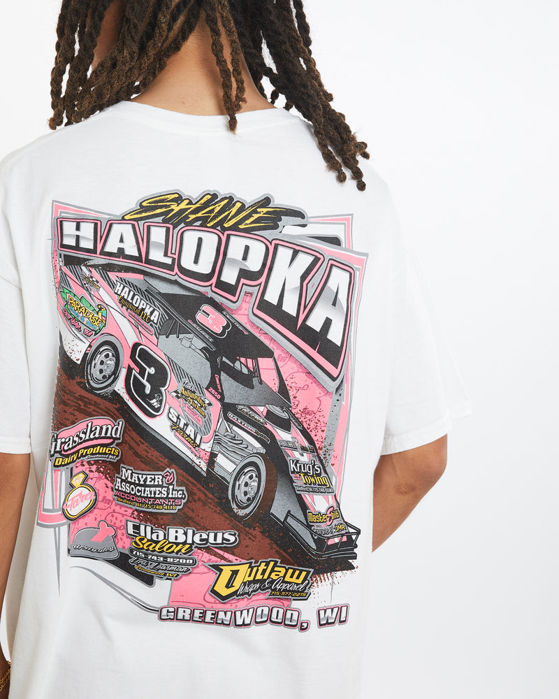 Vintage Shane Halopka Racing Tee <br>L , The Real Deal , newtown, sydney, australia, thrift store, opshop, preloved, secondhand, sustainable, retro, antique, 70s, 80s, 90s, 2000s, 00s, fashion, clothing, streetwear, trendy, garment, style, boutique, store, shop, archive, sale, cheap, best, top