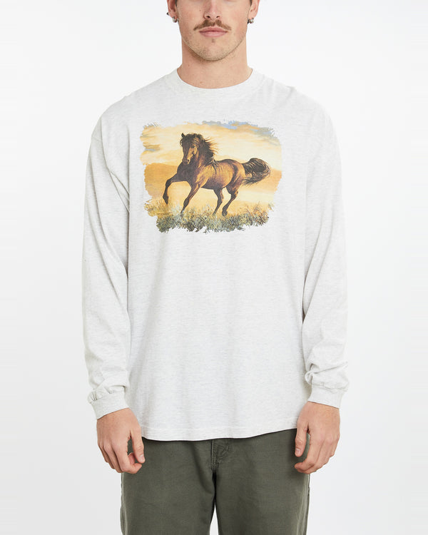 Vintage Horse Wildlife Long Sleeve Tee <br>XL , The Real Deal , newtown, sydney, australia, thrift store, opshop, preloved, secondhand, sustainable, retro, antique, 70s, 80s, 90s, 2000s, 00s, fashion, clothing, streetwear, trendy, garment, style, boutique, store, shop, archive, sale, cheap, best, top