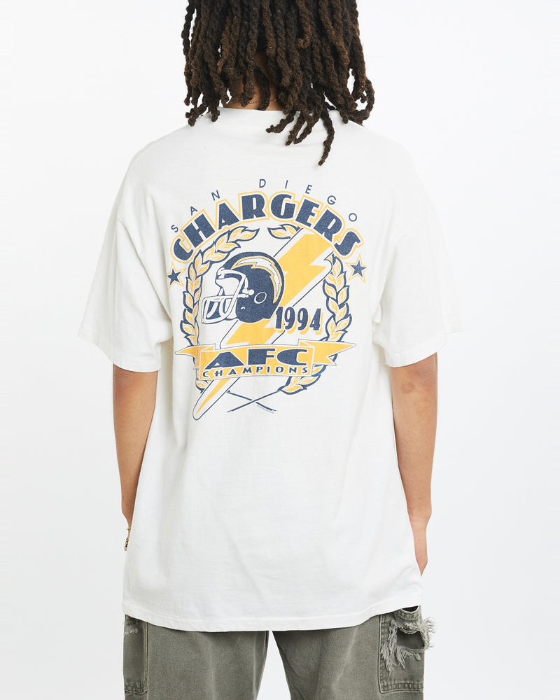 Vintage 1994 NFL San Diego Chargers Tee <br>L , The Real Deal , newtown, sydney, australia, thrift store, opshop, preloved, secondhand, sustainable, retro, antique, 70s, 80s, 90s, 2000s, 00s, fashion, clothing, streetwear, trendy, garment, style, boutique, store, shop, archive, sale, cheap, best, top