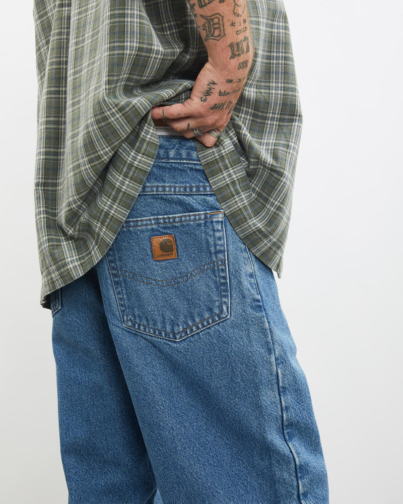 Vintage, Carhartt, Flannel, Lined', Denim, Pants, The Real Deal, size 31", colour Blue, newtown, sydney, australia, thrift store, opshop, preloved, secondhand, sustainable, retro, antique, 70s, 80s, 90s, 2000s, 00s, fashion, clothing, streetwear, trendy, garment, style, boutique, store, shop, archive, sale, cheap, best, top, Pants