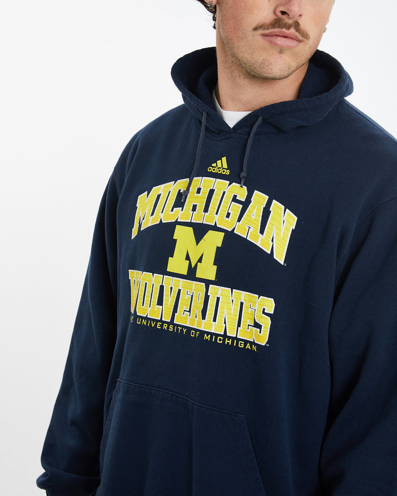 Vintage Adidas NCAA University of Michigan Wolverines Hooded Sweatshirt <br>XL , The Real Deal , newtown, sydney, australia, thrift store, opshop, preloved, secondhand, sustainable, retro, antique, 70s, 80s, 90s, 2000s, 00s, fashion, clothing, streetwear, trendy, garment, style, boutique, store, shop, archive, sale, cheap, best, top