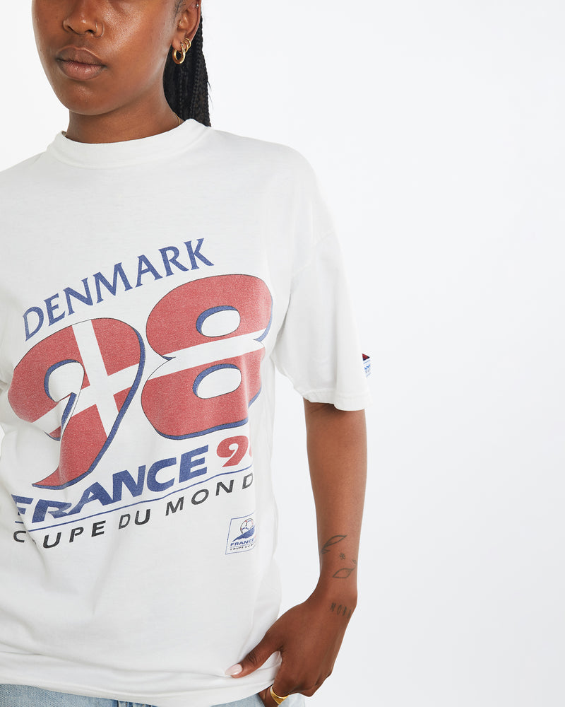 Vintage 1998 France FIFA World Cup 'Denmark' Tee <br>M , The Real Deal , newtown, sydney, australia, thrift store, opshop, preloved, secondhand, sustainable, retro, antique, 70s, 80s, 90s, 2000s, 00s, fashion, clothing, streetwear, trendy, garment, style, boutique, store, shop, archive, sale, cheap, best, top