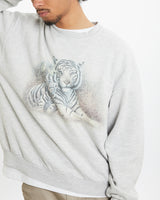 Vintage White Tiger Wildlife Sweatshirt <br>M , The Real Deal , newtown, sydney, australia, thrift store, opshop, preloved, secondhand, sustainable, retro, antique, 70s, 80s, 90s, 2000s, 00s, fashion, clothing, streetwear, trendy, garment, style, boutique, store, shop, archive, sale, cheap, best, top