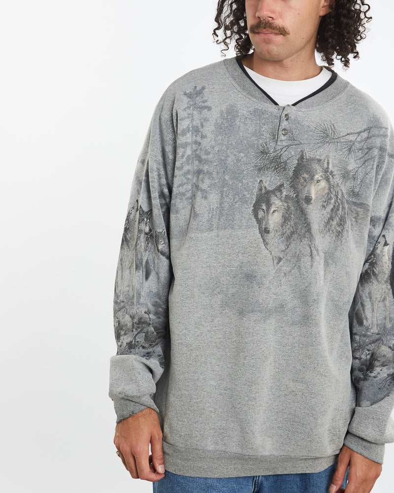 Vintage 90s Wolf Wildlife Sweatshirt <br>XXL , The Real Deal , newtown, sydney, australia, thrift store, opshop, preloved, secondhand, sustainable, retro, antique, 70s, 80s, 90s, 2000s, 00s, fashion, clothing, streetwear, trendy, garment, style, boutique, store, shop, archive, sale, cheap, best, top