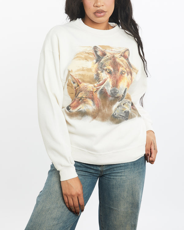 Vintage 90s Wolf Wildlife Sweatshirt <br>S , The Real Deal , newtown, sydney, australia, thrift store, opshop, preloved, secondhand, sustainable, retro, antique, 70s, 80s, 90s, 2000s, 00s, fashion, clothing, streetwear, trendy, garment, style, boutique, store, shop, archive, sale, cheap, best, top