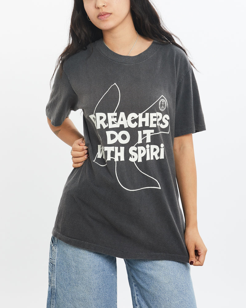 Vintage 80s United Church 'Preachers Do It With Spirit' Tee <br>XS , The Real Deal , newtown, sydney, australia, thrift store, opshop, preloved, secondhand, sustainable, retro, antique, 70s, 80s, 90s, 2000s, 00s, fashion, clothing, streetwear, trendy, garment, style, boutique, store, shop, archive, sale, cheap, best, top