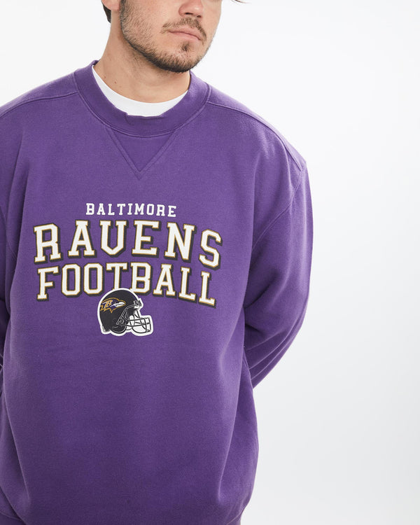 Vintage, NFL, Baltimore, Ravens, Sweatshirt, The Real Deal, size large, colour Purple, newtown, sydney, australia, thrift store, opshop, preloved, secondhand, sustainable, retro, antique, 70s, 80s, 90s, 2000s, 00s, fashion, clothing, streetwear, trendy, garment, style, boutique, store, shop, archive, sale, cheap, best, top, Sweats and hoodies