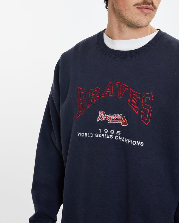 Vintage 1995 MLB Atlanta Braves World Series Sweatshirt <br>XL , The Real Deal , newtown, sydney, australia, thrift store, opshop, preloved, secondhand, sustainable, retro, antique, 70s, 80s, 90s, 2000s, 00s, fashion, clothing, streetwear, trendy, garment, style, boutique, store, shop, archive, sale, cheap, best, top