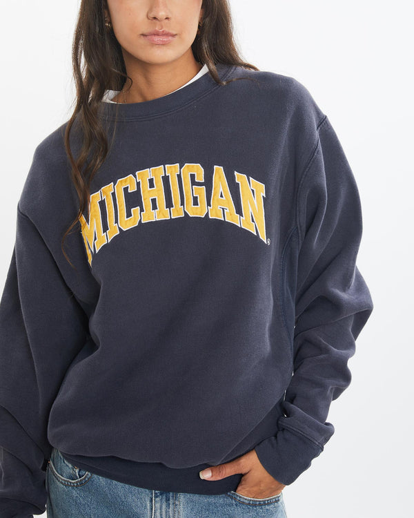 Vintage, 90s, University, of, Michigan, Sweatshirt, The Real Deal, size small, colour Navy, newtown, sydney, australia, thrift store, opshop, preloved, secondhand, sustainable, retro, antique, 70s, 80s, 90s, 2000s, 00s, fashion, clothing, streetwear, trendy, garment, style, boutique, store, shop, archive, sale, cheap, best, top, Sweats and hoodies