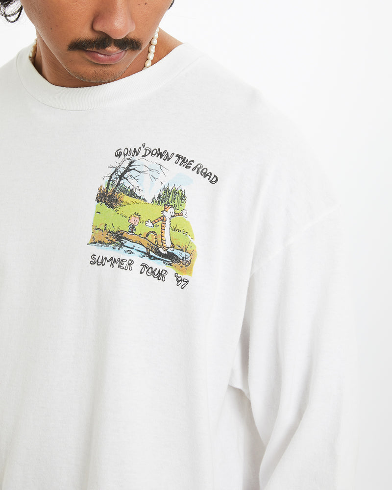 Vintage 1997 Calvin and Hobbes Cartoon Long Sleeve Tee <br>XL , The Real Deal , newtown, sydney, australia, thrift store, opshop, preloved, secondhand, sustainable, retro, antique, 70s, 80s, 90s, 2000s, 00s, fashion, clothing, streetwear, trendy, garment, style, boutique, store, shop, archive, sale, cheap, best, top