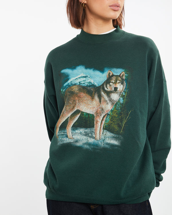 Vintage 90s Wolf Wildlife Sweatshirt <br>M , The Real Deal , newtown, sydney, australia, thrift store, opshop, preloved, secondhand, sustainable, retro, antique, 70s, 80s, 90s, 2000s, 00s, fashion, clothing, streetwear, trendy, garment, style, boutique, store, shop, archive, sale, cheap, best, top