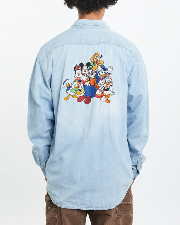 Vintage Disney Mickey Mouse Chambray Button Up Shirt <br>L