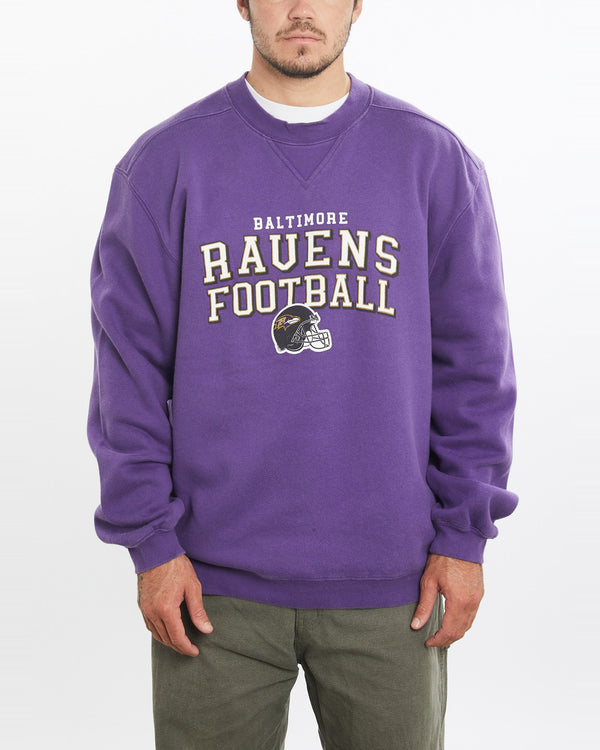 Vintage, NFL, Baltimore, Ravens, Sweatshirt, The Real Deal, size large, colour Purple, newtown, sydney, australia, thrift store, opshop, preloved, secondhand, sustainable, retro, antique, 70s, 80s, 90s, 2000s, 00s, fashion, clothing, streetwear, trendy, garment, style, boutique, store, shop, archive, sale, cheap, best, top, Sweats and hoodies