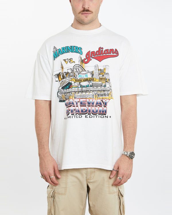 Vintage 1994 MLB Mariners vs Indians Tee <br>L , The Real Deal , newtown, sydney, australia, thrift store, opshop, preloved, secondhand, sustainable, retro, antique, 70s, 80s, 90s, 2000s, 00s, fashion, clothing, streetwear, trendy, garment, style, boutique, store, shop, archive, sale, cheap, best, top