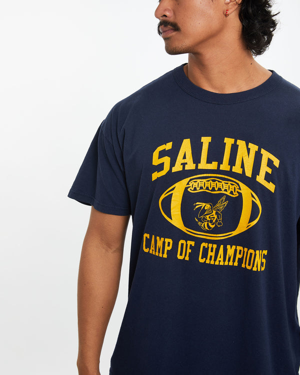 Vintage 90s Saline High School Football Tee <br>M , The Real Deal , newtown, sydney, australia, thrift store, opshop, preloved, secondhand, sustainable, retro, antique, 70s, 80s, 90s, 2000s, 00s, fashion, clothing, streetwear, trendy, garment, style, boutique, store, shop, archive, sale, cheap, best, top