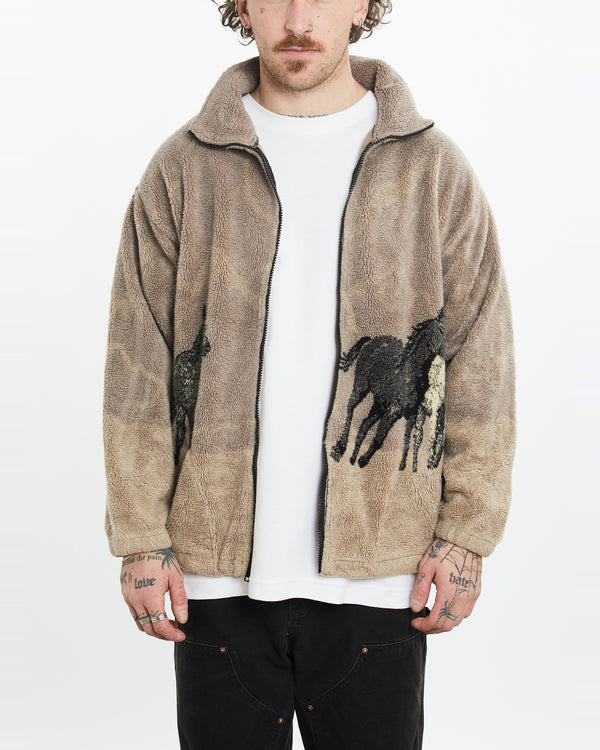 90s Black Mountain Wildlife Horse Full Zip Fleece Sweatshirt <br>L