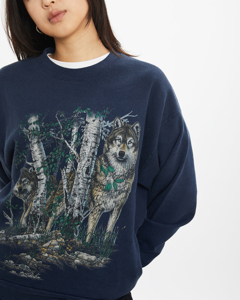 Vintage 90s Wolf Wildlife Sweatshirt <br>S , The Real Deal , newtown, sydney, australia, thrift store, opshop, preloved, secondhand, sustainable, retro, antique, 70s, 80s, 90s, 2000s, 00s, fashion, clothing, streetwear, trendy, garment, style, boutique, store, shop, archive, sale, cheap, best, top