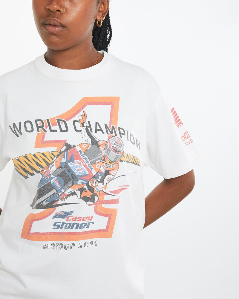 Vintage Casey Stoner MotoGP World Champion Tee <br>M , The Real Deal , newtown, sydney, australia, thrift store, opshop, preloved, secondhand, sustainable, retro, antique, 70s, 80s, 90s, 2000s, 00s, fashion, clothing, streetwear, trendy, garment, style, boutique, store, shop, archive, sale, cheap, best, top