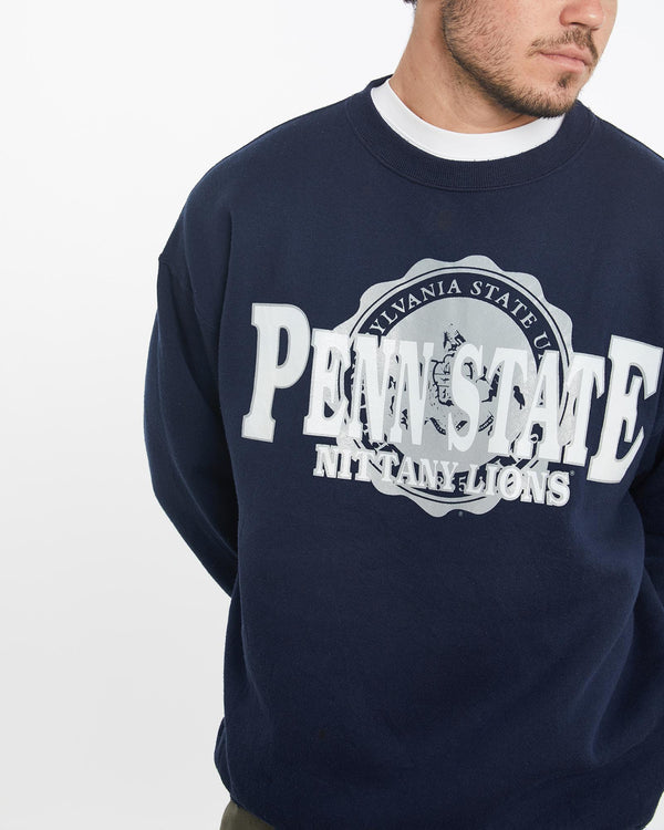 Vintage, 90s, NCAA, Penn, State, Nittany, Lions, Sweatshirt, The Real Deal, size large, colour Navy, newtown, sydney, australia, thrift store, opshop, preloved, secondhand, sustainable, retro, antique, 70s, 80s, 90s, 2000s, 00s, fashion, clothing, streetwear, trendy, garment, style, boutique, store, shop, archive, sale, cheap, best, top, Sweats and hoodies