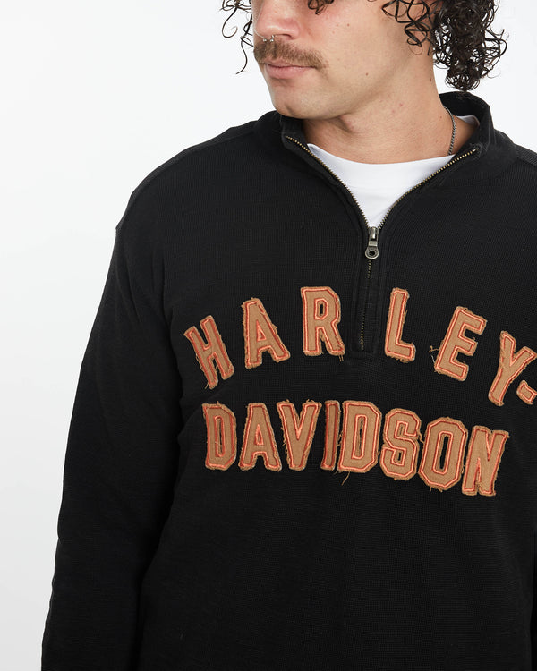 Vintage Harley Davidson Quarter Zip Sweatshirt <br>XL , The Real Deal , newtown, sydney, australia, thrift store, opshop, preloved, secondhand, sustainable, retro, antique, 70s, 80s, 90s, 2000s, 00s, fashion, clothing, streetwear, trendy, garment, style, boutique, store, shop, archive, sale, cheap, best, top