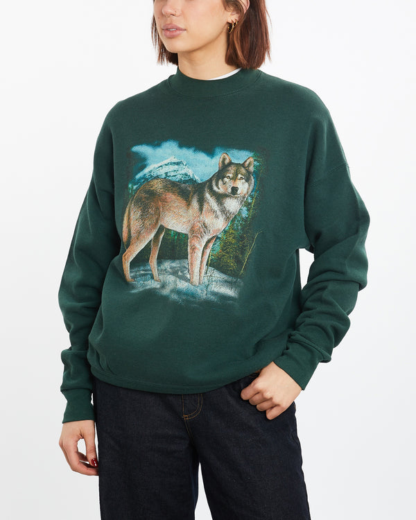 Vintage 90s Wolf Wildlife Sweatshirt <br>M , The Real Deal , newtown, sydney, australia, thrift store, opshop, preloved, secondhand, sustainable, retro, antique, 70s, 80s, 90s, 2000s, 00s, fashion, clothing, streetwear, trendy, garment, style, boutique, store, shop, archive, sale, cheap, best, top