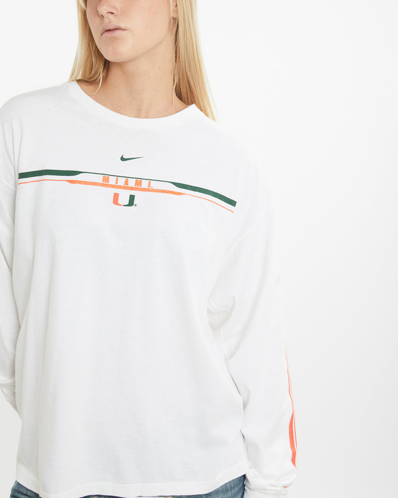 Vintage 90s Nike NCAA Miami Hurricanes Long Sleeve Tee <br>M , The Real Deal , newtown, sydney, australia, thrift store, opshop, preloved, secondhand, sustainable, retro, antique, 70s, 80s, 90s, 2000s, 00s, fashion, clothing, streetwear, trendy, garment, style, boutique, store, shop, archive, sale, cheap, best, top