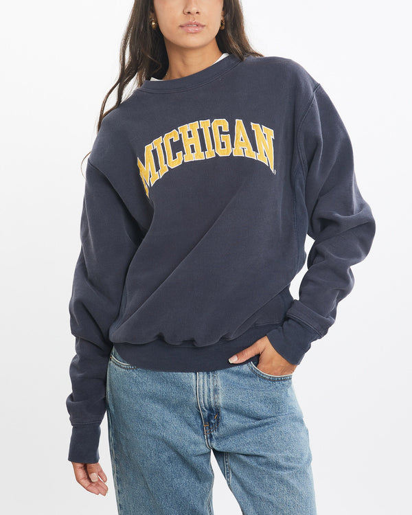 Vintage, 90s, University, of, Michigan, Sweatshirt, The Real Deal, size small, colour Navy, newtown, sydney, australia, thrift store, opshop, preloved, secondhand, sustainable, retro, antique, 70s, 80s, 90s, 2000s, 00s, fashion, clothing, streetwear, trendy, garment, style, boutique, store, shop, archive, sale, cheap, best, top, Sweats and hoodies