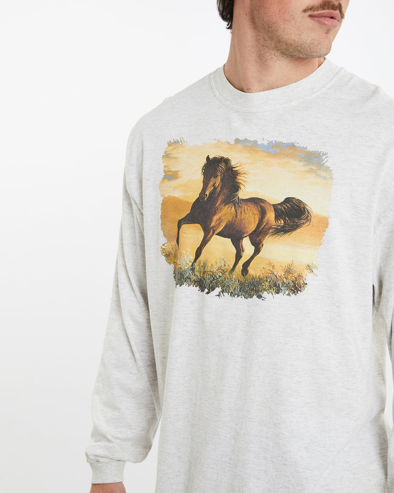 Vintage Horse Wildlife Long Sleeve Tee <br>XL , The Real Deal , newtown, sydney, australia, thrift store, opshop, preloved, secondhand, sustainable, retro, antique, 70s, 80s, 90s, 2000s, 00s, fashion, clothing, streetwear, trendy, garment, style, boutique, store, shop, archive, sale, cheap, best, top