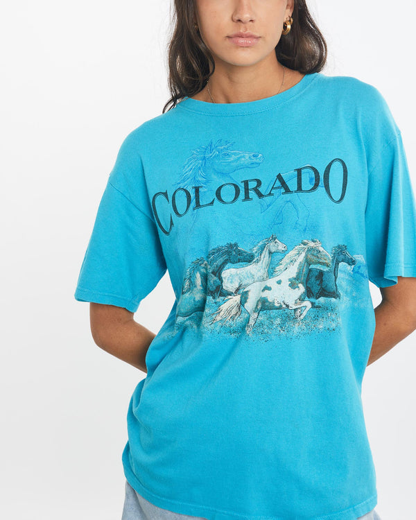 Vintage, Colorado, Horses, Wildlife, Tee, The Real Deal, size small, colour Blue, newtown, sydney, australia, thrift store, opshop, preloved, secondhand, sustainable, retro, antique, 70s, 80s, 90s, 2000s, 00s, fashion, clothing, streetwear, trendy, garment, style, boutique, store, shop, archive, sale, cheap, best, top, T-Shirts