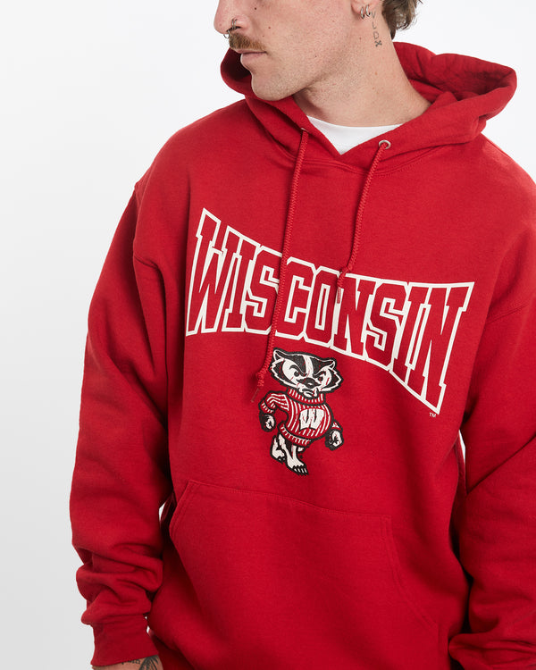 Vintage NCAA Wisconsin Badgers Hooded Sweatshirt <br>L , The Real Deal , newtown, sydney, australia, thrift store, opshop, preloved, secondhand, sustainable, retro, antique, 70s, 80s, 90s, 2000s, 00s, fashion, clothing, streetwear, trendy, garment, style, boutique, store, shop, archive, sale, cheap, best, top