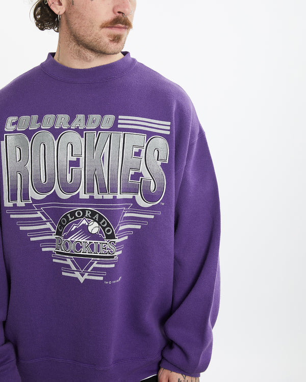 Vintage 1991 MLB Colorado Rockies Sweatshirt <br>L , The Real Deal , newtown, sydney, australia, thrift store, opshop, preloved, secondhand, sustainable, retro, antique, 70s, 80s, 90s, 2000s, 00s, fashion, clothing, streetwear, trendy, garment, style, boutique, store, shop, archive, sale, cheap, best, top