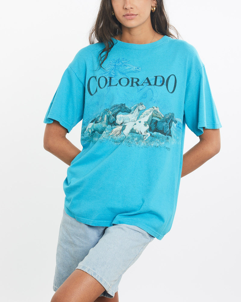 Vintage, Colorado, Horses, Wildlife, Tee, The Real Deal, size small, colour Blue, newtown, sydney, australia, thrift store, opshop, preloved, secondhand, sustainable, retro, antique, 70s, 80s, 90s, 2000s, 00s, fashion, clothing, streetwear, trendy, garment, style, boutique, store, shop, archive, sale, cheap, best, top, T-Shirts