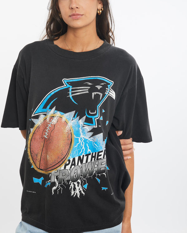 Vintage, 1993, NFL, Carolina, Panthers, Tee, The Real Deal, size medium, colour Black, newtown, sydney, australia, thrift store, opshop, preloved, secondhand, sustainable, retro, antique, 70s, 80s, 90s, 2000s, 00s, fashion, clothing, streetwear, trendy, garment, style, boutique, store, shop, archive, sale, cheap, best, top, T-Shirts