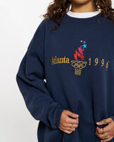 Vintage 1996 Atlanta Olympics Embroidered Sweatshirt <br>S , The Real Deal , newtown, sydney, australia, thrift store, opshop, preloved, secondhand, sustainable, retro, antique, 70s, 80s, 90s, 2000s, 00s, fashion, clothing, streetwear, trendy, garment, style, boutique, store, shop, archive, sale, cheap, best, top