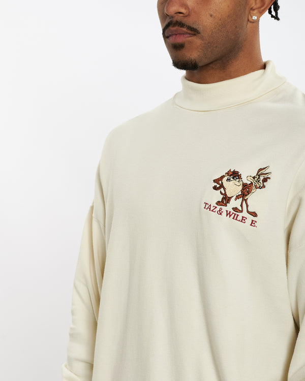 Vintage 90s Embroidered 'Taz & Wile E Coyote' Turtleneck <br>L , The Real Deal , newtown, sydney, australia, thrift store, opshop, preloved, secondhand, sustainable, retro, antique, 70s, 80s, 90s, 2000s, 00s, fashion, clothing, streetwear, trendy, garment, style, boutique, store, shop, archive, sale, cheap, best, top